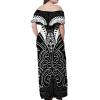 Kia Kaha Te Reo Maori Off Shoulder Maxi Dress Aotearoa Hei Tiki With Hongi LT14 - Polynesian Pride