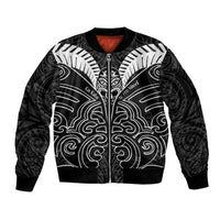 Kia Kaha Te Reo Maori Sleeve Zip Bomber Jacket Aotearoa Hei Tiki With Hongi LT14 Unisex Black - Polynesian Pride