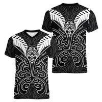 Kia Kaha Te Reo Maori Women V-Neck T-Shirt Aotearoa Hei Tiki With Hongi LT14 - Polynesian Pride