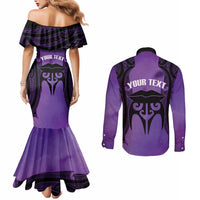 Personalised New Zealand Suffrage Day Couples Matching Mermaid Dress and Long Sleeve Button Shirt Maori Tattoo Galaxy Vibe LT14 - Polynesian Pride