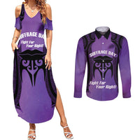 Personalised New Zealand Suffrage Day Couples Matching Summer Maxi Dress and Long Sleeve Button Shirt Maori Tattoo Galaxy Vibe LT14 Purple - Polynesian Pride