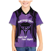 Personalised New Zealand Suffrage Day Family Matching Mermaid Dress and Hawaiian Shirt Maori Tattoo Galaxy Vibe LT14 Son's Shirt Purple - Polynesian Pride
