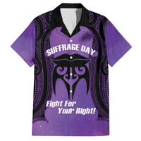 Personalised New Zealand Suffrage Day Family Matching Off The Shoulder Long Sleeve Dress and Hawaiian Shirt Maori Tattoo Galaxy Vibe LT14 Dad's Shirt - Short Sleeve Purple - Polynesian Pride