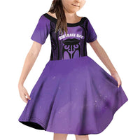 Personalised New Zealand Suffrage Day Family Matching Off Shoulder Short Dress and Hawaiian Shirt Maori Tattoo Galaxy Vibe LT14 Daughter's Dress Purple - Polynesian Pride