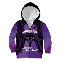 Personalised New Zealand Suffrage Day Kid Hoodie Maori Tattoo Galaxy Vibe LT14 Zip Hoodie Purple - Polynesian Pride