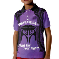 Personalised New Zealand Suffrage Day Kid Polo Shirt Maori Tattoo Galaxy Vibe LT14 Kid Purple - Polynesian Pride