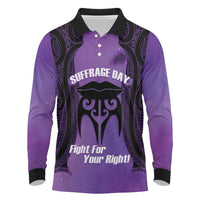 Personalised New Zealand Suffrage Day Long Sleeve Polo Shirt Maori Tattoo Galaxy Vibe LT14 Purple - Polynesian Pride