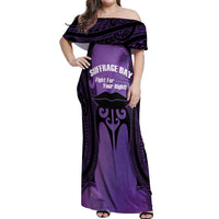Personalised New Zealand Suffrage Day Off Shoulder Maxi Dress Maori Tattoo Galaxy Vibe LT14 Women Purple - Polynesian Pride