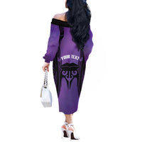 Personalised New Zealand Suffrage Day Off The Shoulder Long Sleeve Dress Maori Tattoo Galaxy Vibe LT14 - Polynesian Pride
