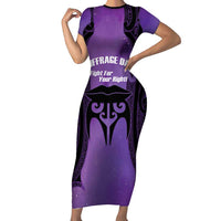 Personalised New Zealand Suffrage Day Short Sleeve Bodycon Dress Maori Tattoo Galaxy Vibe LT14 Long Dress Purple - Polynesian Pride