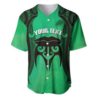Personalised Moko Kauae New Zealand Baseball Jersey Maori Chin Tattoo Green LT14 Green - Polynesian Pride