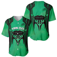 Personalised Moko Kauae New Zealand Baseball Jersey Maori Chin Tattoo Green LT14 - Polynesian Pride
