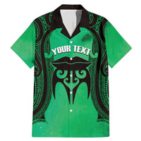Personalised Moko Kauae New Zealand Family Matching Mermaid Dress and Hawaiian Shirt Maori Chin Tattoo Green LT14 Dad's Shirt - Short Sleeve Green - Polynesian Pride