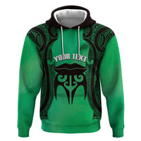 Personalised Moko Kauae New Zealand Hoodie Maori Chin Tattoo Green - Polynesian Pride