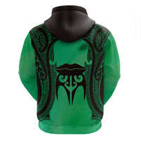 Personalised Moko Kauae New Zealand Hoodie Maori Chin Tattoo Green - Polynesian Pride