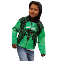 Personalised Moko Kauae New Zealand Kid Hoodie Maori Chin Tattoo Green LT14 - Polynesian Pride
