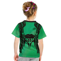 Personalised Moko Kauae New Zealand Kid T Shirt Maori Chin Tattoo Green LT14 - Polynesian Pride