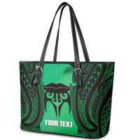 Personalised Moko Kauae New Zealand Leather Tote Bag Maori Chin Tattoo Green LT14 - Polynesian Pride