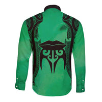Personalised Moko Kauae New Zealand Long Sleeve Button Shirt Maori Chin Tattoo Green LT14 - Polynesian Pride