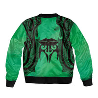 Personalised Moko Kauae New Zealand Sleeve Zip Bomber Jacket Maori Chin Tattoo Green LT14 - Polynesian Pride