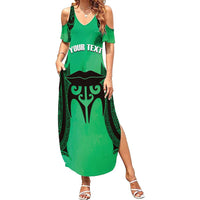 Personalised Moko Kauae New Zealand Summer Maxi Dress Maori Chin Tattoo Green LT14 Women Green - Polynesian Pride