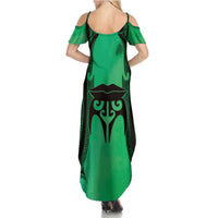 Personalised Moko Kauae New Zealand Summer Maxi Dress Maori Chin Tattoo Green LT14 - Polynesian Pride