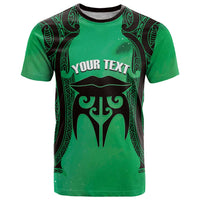 Personalised Moko Kauae New Zealand T Shirt Maori Chin Tattoo Green LT14 Green - Polynesian Pride