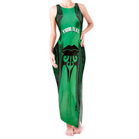 Personalised Moko Kauae New Zealand Tank Maxi Dress Maori Chin Tattoo Green LT14 Women Green - Polynesian Pride