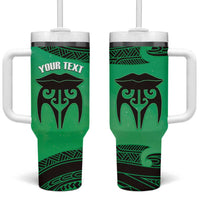 Personalised Moko Kauae New Zealand Tumbler With Handle Maori Chin Tattoo Green LT14 One Size: 40 oz Green - Polynesian Pride