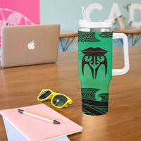 Personalised Moko Kauae New Zealand Tumbler With Handle Maori Chin Tattoo Green LT14 - Polynesian Pride