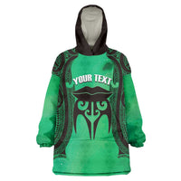 Personalised Moko Kauae New Zealand Wearable Blanket Hoodie Maori Chin Tattoo Green LT14 One Size Green - Polynesian Pride