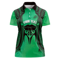 Personalised Moko Kauae New Zealand Women Polo Shirt Maori Chin Tattoo Green - Polynesian Pride