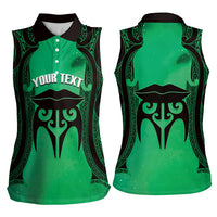 Personalised Moko Kauae New Zealand Women Sleeveless Polo Shirt Maori Chin Tattoo Green LT14 - Polynesian Pride