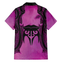 Personalised Moko Kauae New Zealand Family Matching Off The Shoulder Long Sleeve Dress and Hawaiian Shirt Maori Chin Tattoo Pink LT14 - Polynesian Pride