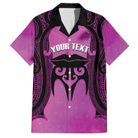 Personalised Moko Kauae New Zealand Family Matching Off Shoulder Maxi Dress and Hawaiian Shirt Maori Chin Tattoo Pink LT14 Dad's Shirt - Short Sleeve Pink - Polynesian Pride