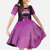 Personalised Moko Kauae New Zealand Family Matching Short Sleeve Bodycon Dress and Hawaiian Shirt Maori Chin Tattoo Pink LT14 Daughter's Dress Pink - Polynesian Pride