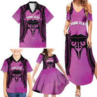 Personalised Moko Kauae New Zealand Family Matching Summer Maxi Dress and Hawaiian Shirt Maori Chin Tattoo Pink LT14 - Polynesian Pride