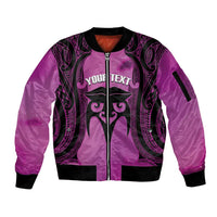 Personalised Moko Kauae New Zealand Sleeve Zip Bomber Jacket Maori Chin Tattoo Pink LT14 Unisex Pink - Polynesian Pride