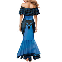 Personalised Moko Kauae New Zealand Family Matching Mermaid Dress and Hawaiian Shirt Maori Chin Tattoo Blue LT14 - Polynesian Pride