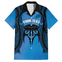 Personalised Moko Kauae New Zealand Family Matching Short Sleeve Bodycon Dress and Hawaiian Shirt Maori Chin Tattoo Blue LT14 Dad's Shirt - Short Sleeve Blue - Polynesian Pride
