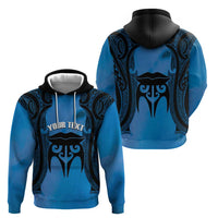 Personalised Moko Kauae New Zealand Hoodie Maori Chin Tattoo Blue - Polynesian Pride