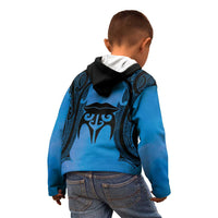 Personalised Moko Kauae New Zealand Kid Hoodie Maori Chin Tattoo Blue LT14 - Polynesian Pride