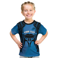 Personalised Moko Kauae New Zealand Kid T Shirt Maori Chin Tattoo Blue LT14 Blue - Polynesian Pride