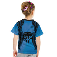 Personalised Moko Kauae New Zealand Kid T Shirt Maori Chin Tattoo Blue LT14 - Polynesian Pride