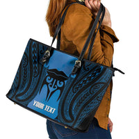 Personalised Moko Kauae New Zealand Leather Tote Bag Maori Chin Tattoo Blue LT14 - Polynesian Pride
