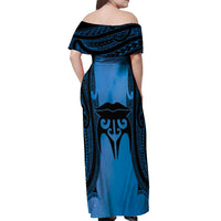 Personalised Moko Kauae New Zealand Off Shoulder Maxi Dress Maori Chin Tattoo Blue LT14 - Polynesian Pride