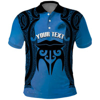 Personalised Moko Kauae New Zealand Polo Shirt Maori Chin Tattoo Blue LT14 Blue - Polynesian Pride