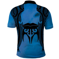 Personalised Moko Kauae New Zealand Polo Shirt Maori Chin Tattoo Blue LT14 - Polynesian Pride