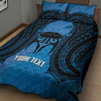 Personalised Moko Kauae New Zealand Quilt Bed Set Maori Chin Tattoo Blue LT14 - Polynesian Pride