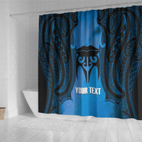 Personalised Moko Kauae New Zealand Shower Curtain Maori Chin Tattoo Blue LT14 - Polynesian Pride